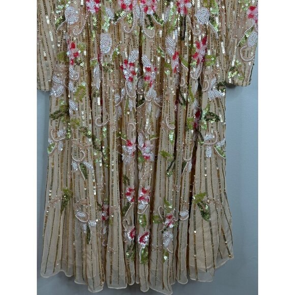 Mac Duggal 5415 Floral Tea Length Dress Sequin Beadwork Long Sleeve Size 8 NWT - Picture 13 of 13